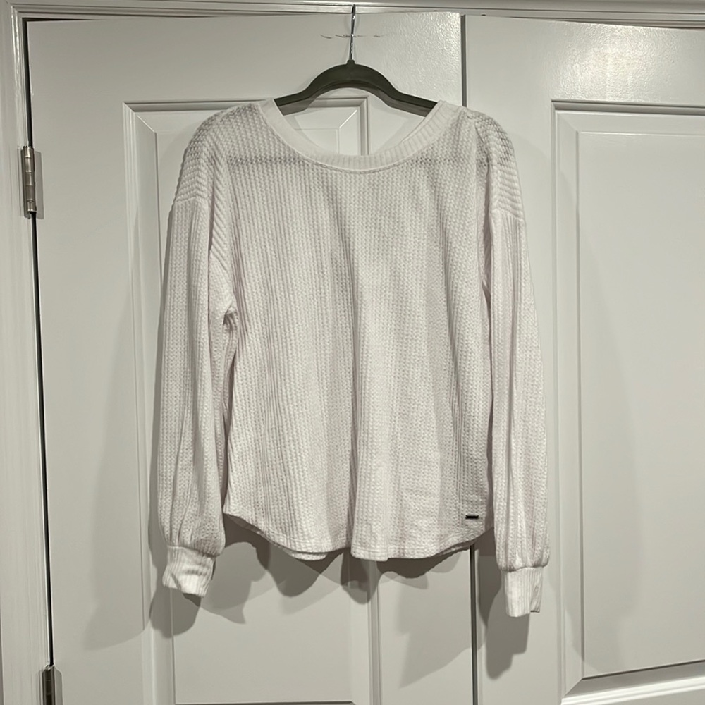 White hollister off the shoulder open back long sleeve sweater. Size S
